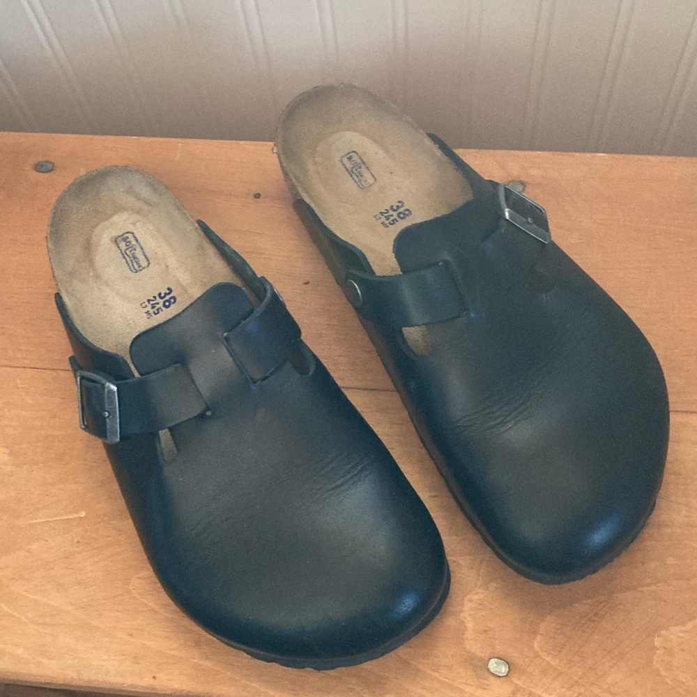 Birkenstock Boston Clogs Black Leather 38 W